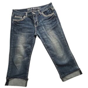 Miss Chic Cropped Blue Jean Women's Size 13  Embroidered Studs Medium Wash Denim